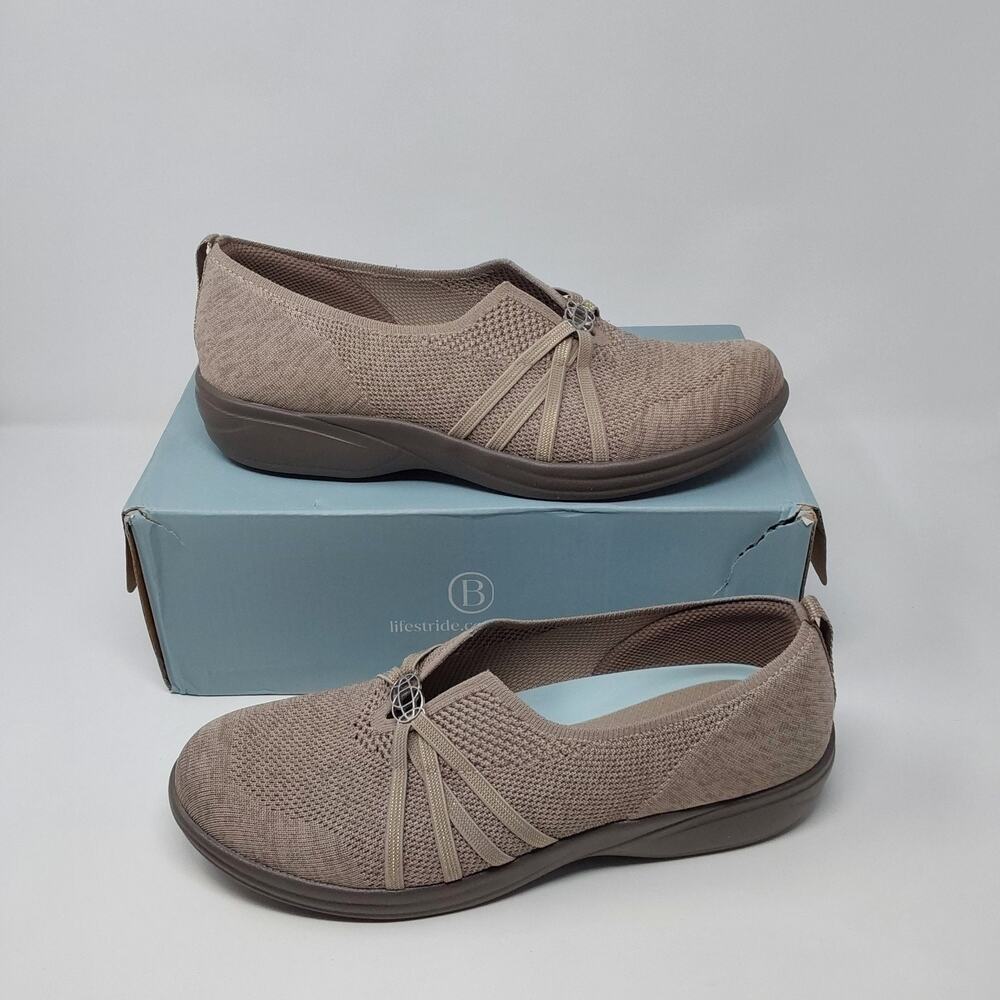 Bzees Niche Knit Flats Women's 11M Taupe LifeStride Comfort Slip On Shoes NIB